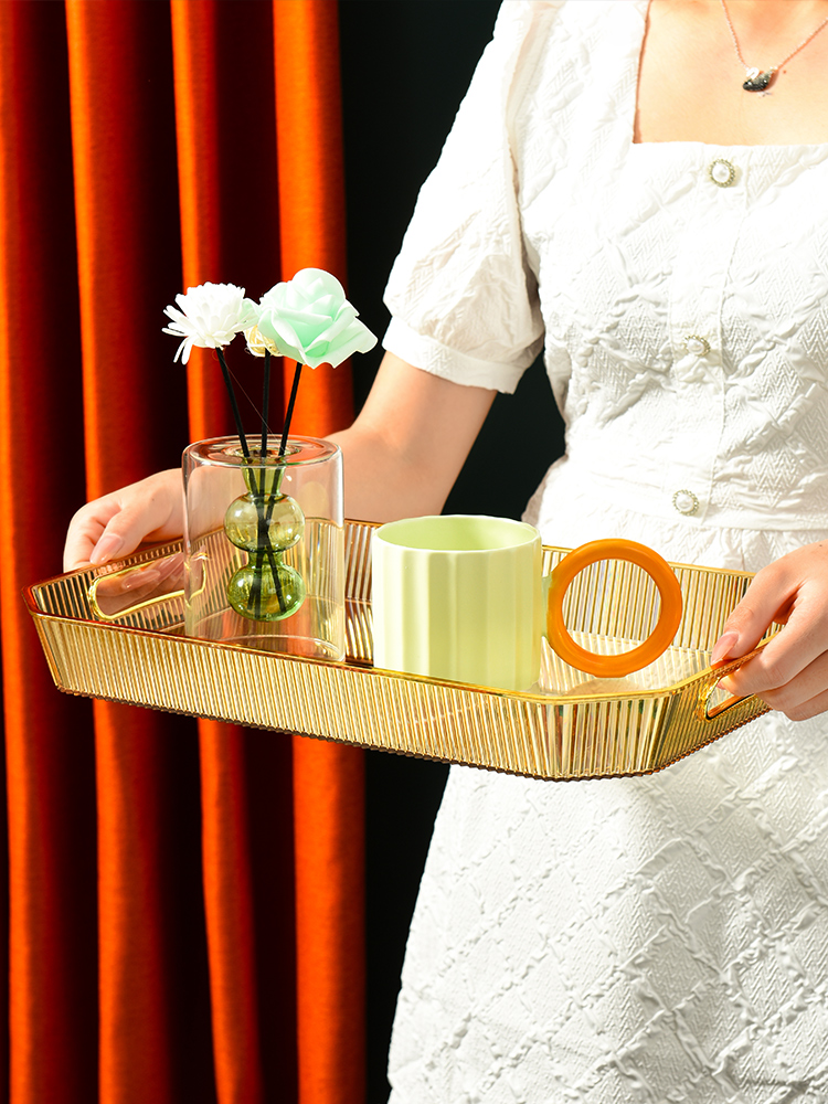 中号PET盘 32*19*4 轻奢托盘ins风家用餐盘透明放茶杯水杯茶盘塑料杯盘现代商用餐盘详情5