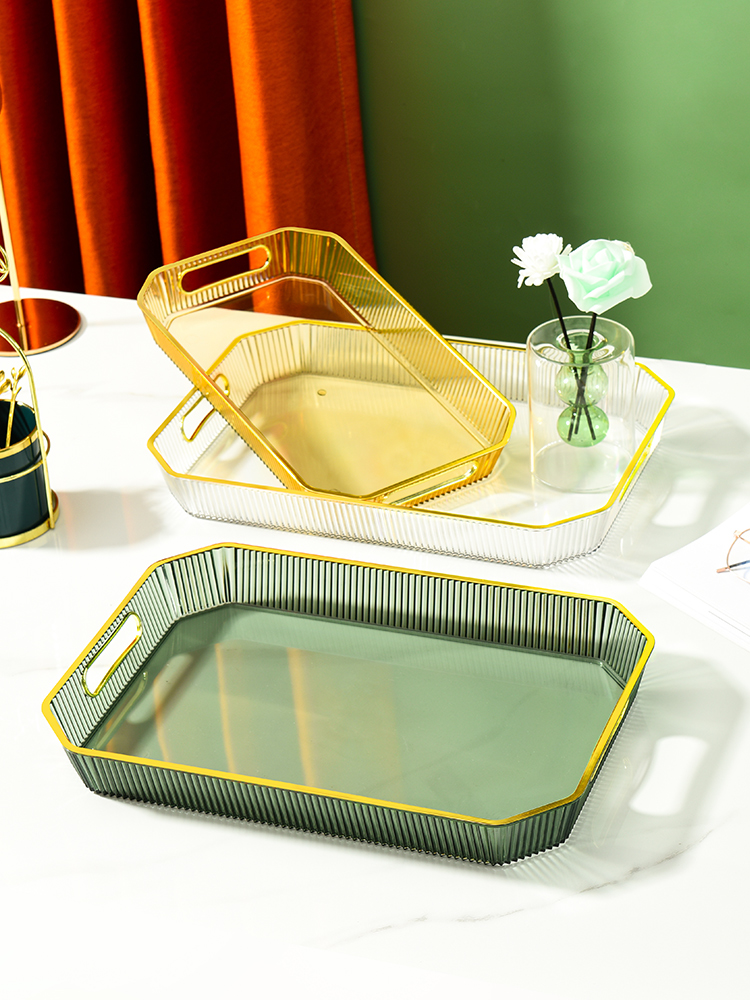 中号PET盘 32*19*4 轻奢托盘ins风家用餐盘透明放茶杯水杯茶盘塑料杯盘现代商用餐盘详情3