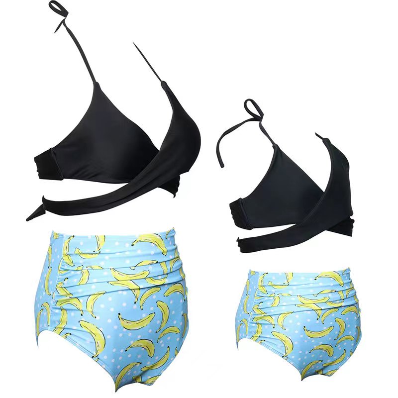 Europe And The United States Fashion New Banana Print Women's Two-Piece Swimsuit Bikini Swimsuit Manufacturers Direct Beach Swimsuit Black Wrap Chest Specification drawing