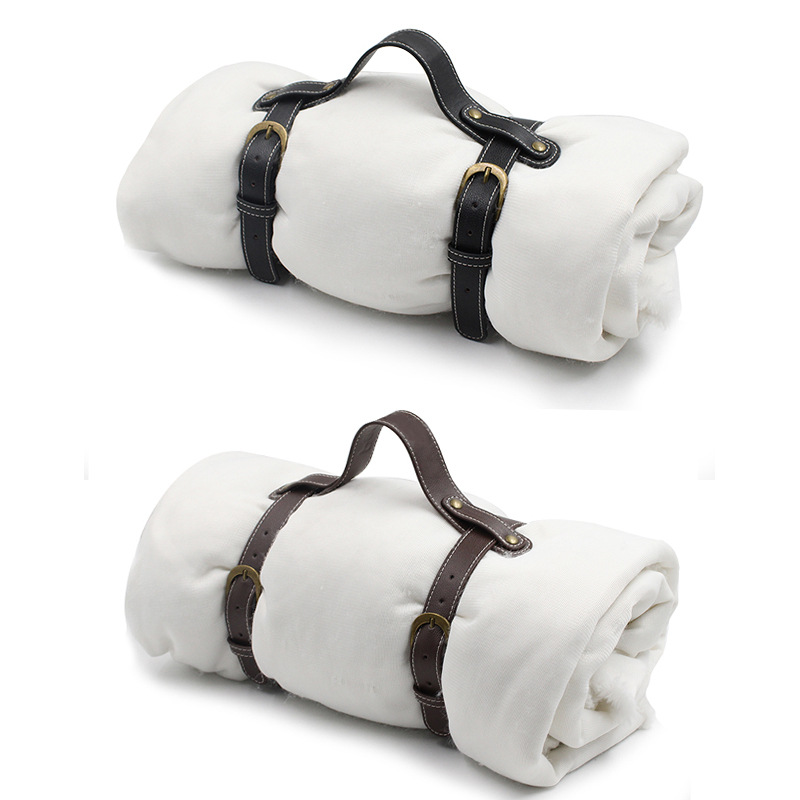 Wholesale leather yoga mat strap Outdoor portable picnic mat blanket Strap leather yoga tote bag