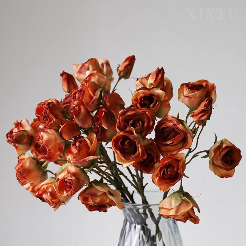 Manufacturers direct American country style home decoration wedding fake flowers decorative flowers retro burnt edge rose simulation flower thumbnail