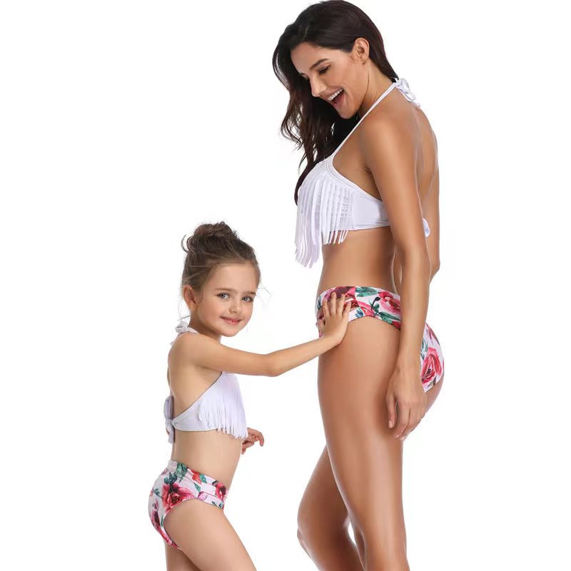 Europe And The United States Fashion New Women's Children's Two-Piece Swimsuit Bikini Parent-Child Swimsuit Children's Swimsuit Manufacturers Direct Beach Clothes White With The Same Series Application Scenario
