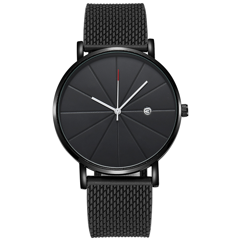 Fashion temperament rice word line calendar net with watch men's simple quartz wrist performance goods watch manufacturers wholesale can be customized