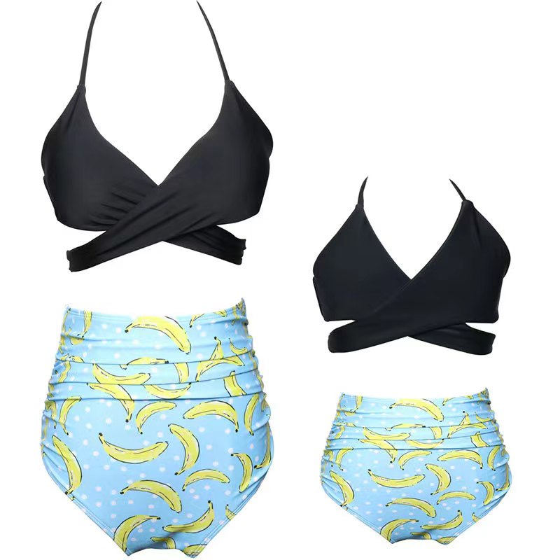 Europe And The United States Fashion New Banana Print Women's Two-Piece Swimsuit Bikini Swimsuit Manufacturers Direct Beach Swimsuit Black Wrap Chest Application Scenario