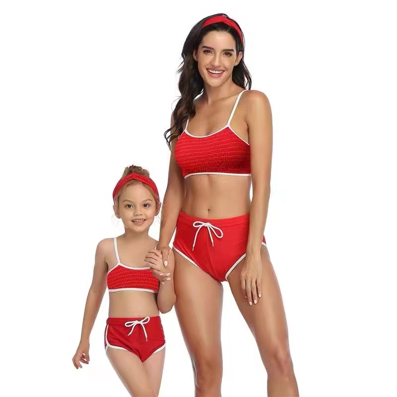 Europe And The United States Fashion New Women's Children's Two-Piece Swimsuit Bikini Parent-Child Swimsuit Children's Swimsuit Manufacturers Direct Beach Clothes Green Sports With The Same Series