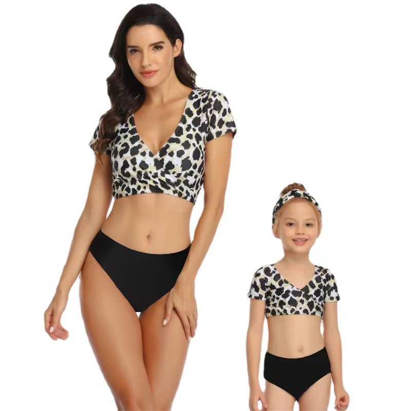 Europe And The United States Fashion New Women's Children's Separate Swimsuit Bikini Family Swimsuit Children's Swimsuit Manufacturers Direct Beach Clothes Leopard Color With The Same Series
