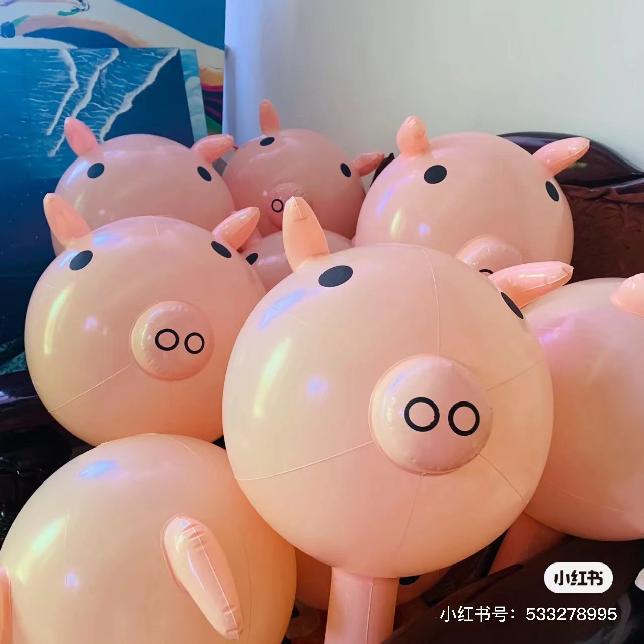 厂家批发 PVC纯色充气猪头棒儿童充气玩具 充气玩具 地摊卡通玩具 猪猪气球详情2