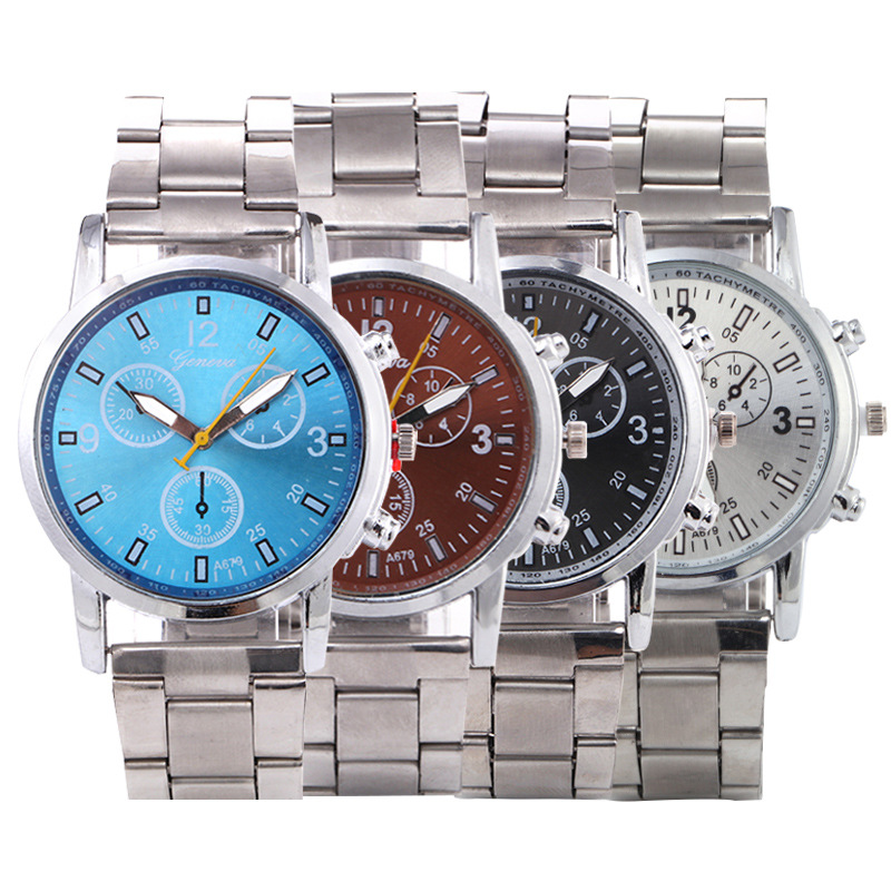 Foreign trade new simple Geneva watch men's steel belt quartz watch men's watch men's custom watch manufacturers wholesale spot Geneva watch