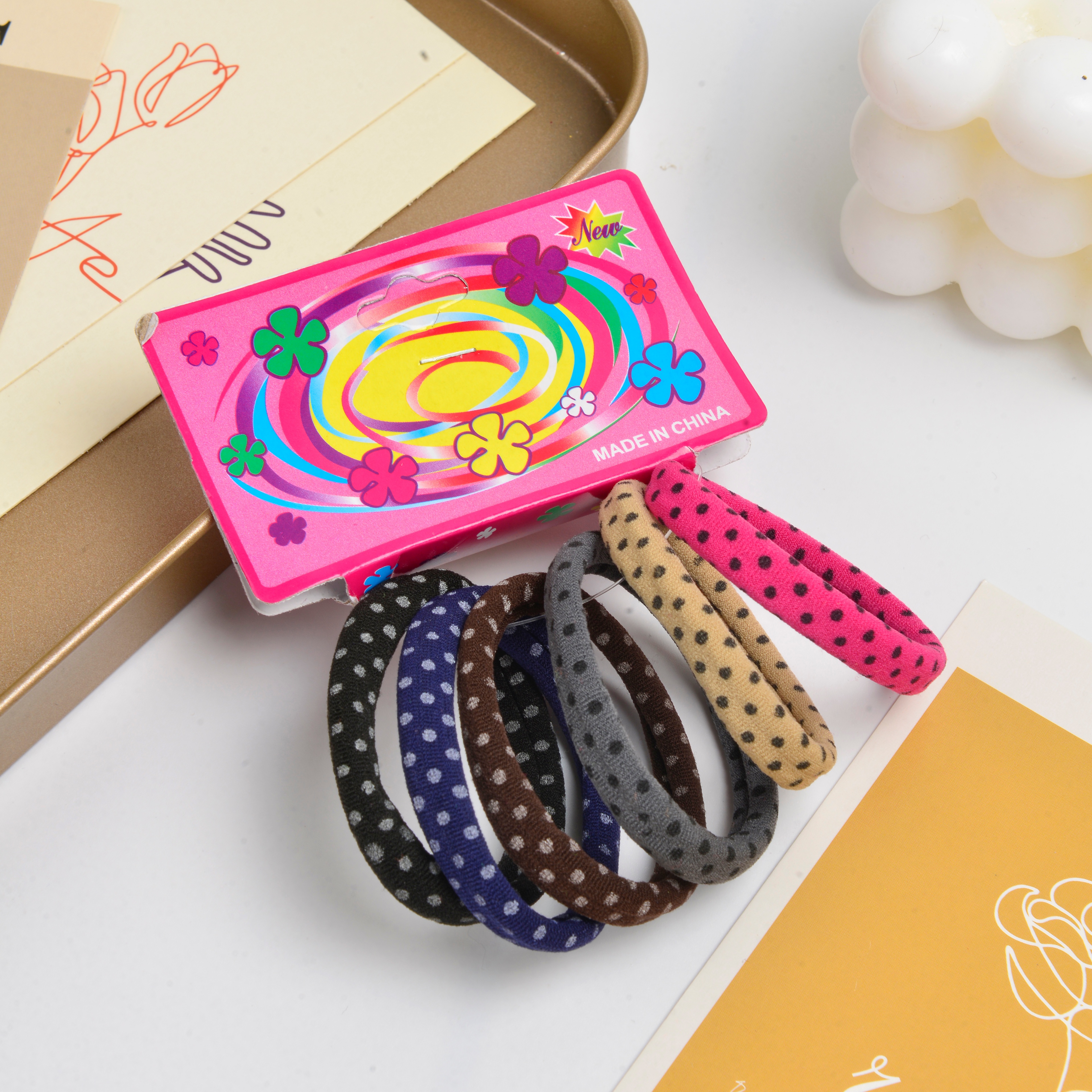 2022 new solid color rubber band scrunchie. Polka dot printed colour mixed colour scrunchie