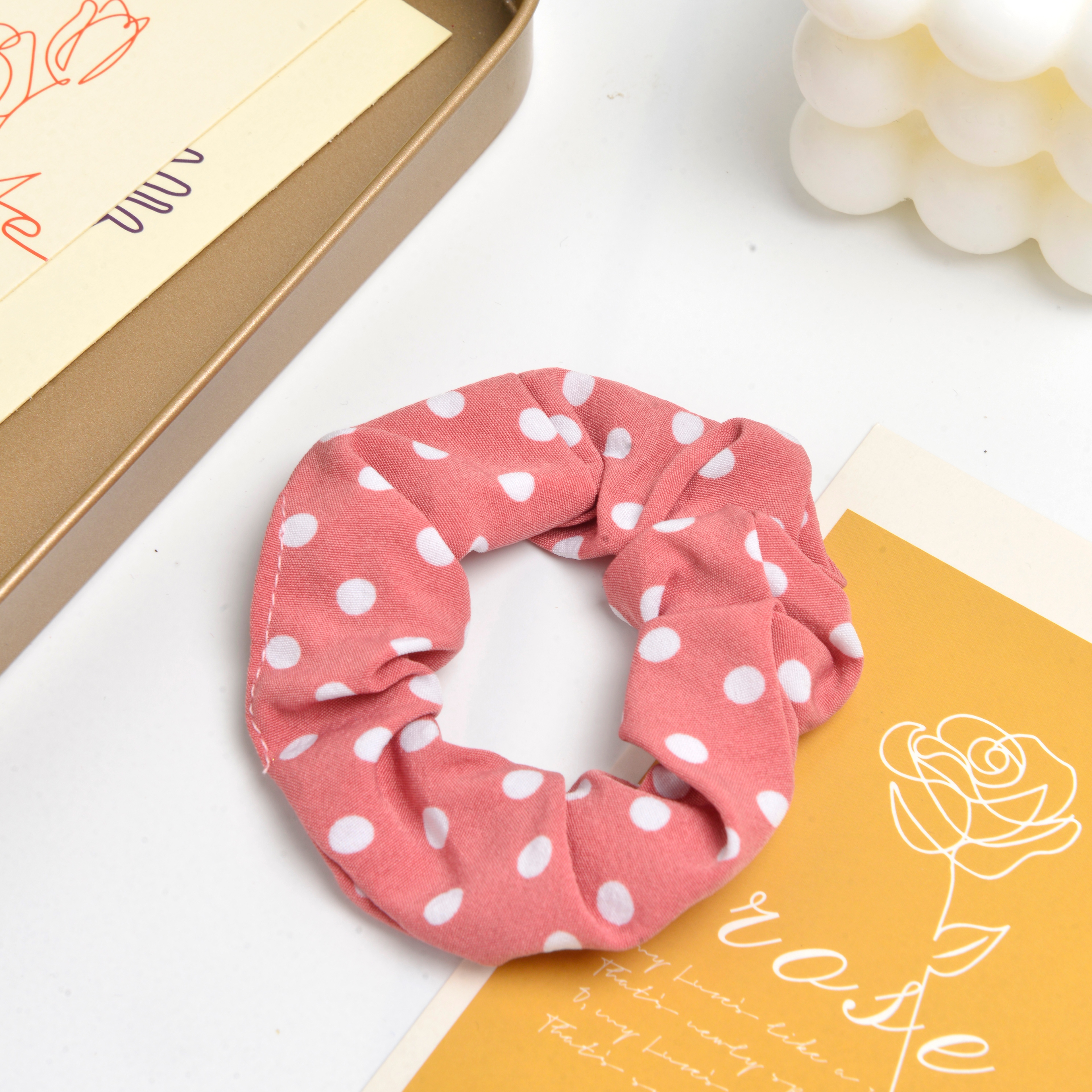 2022 new solid color rubber band scrunchie with polka dot print pattern fat bowel ring