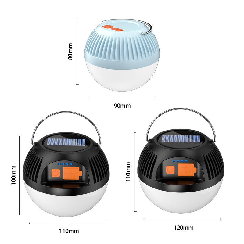 New LED camping light Multi-functional solar outdoor lighting Type-C charging portable tent camping light Specification drawing
