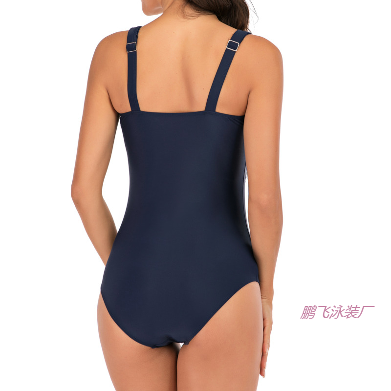 [Factory Direct Sales] New Amazon One-Piece Swimsuit Foreign Trade Solid Color Bellow Female Swimsuit Movement Conservative European And American Cross-Border Bikini Sexy Slim-Fit Swimsuit Single Wholesale 2022 Item Picture