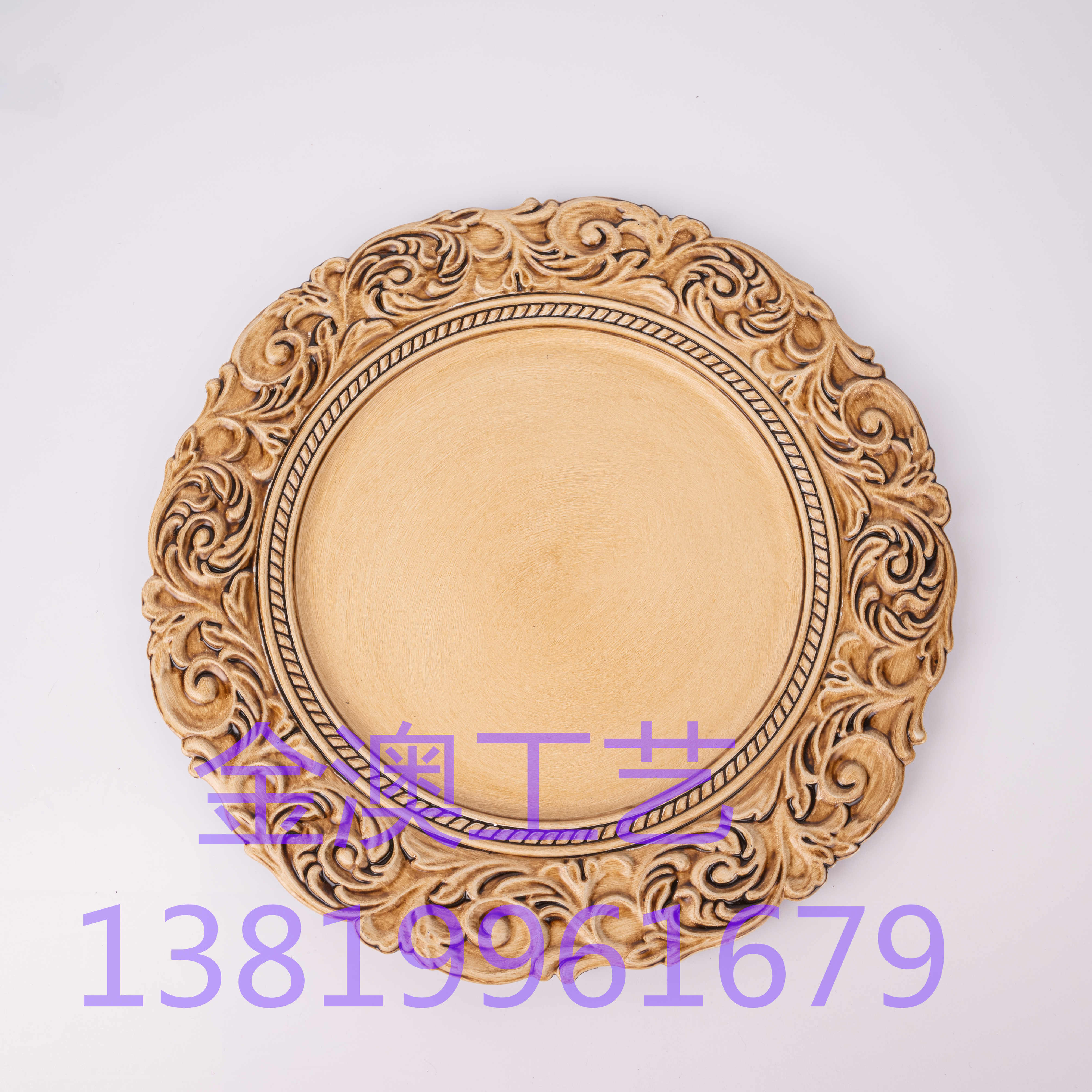 Jinao 2022 new Christmas plate plastic plate antique plate bronze plate wedding plate wedding plate decoration plate placemat plate Western plate retro plate gold plate 33CM C021 thumbnail
