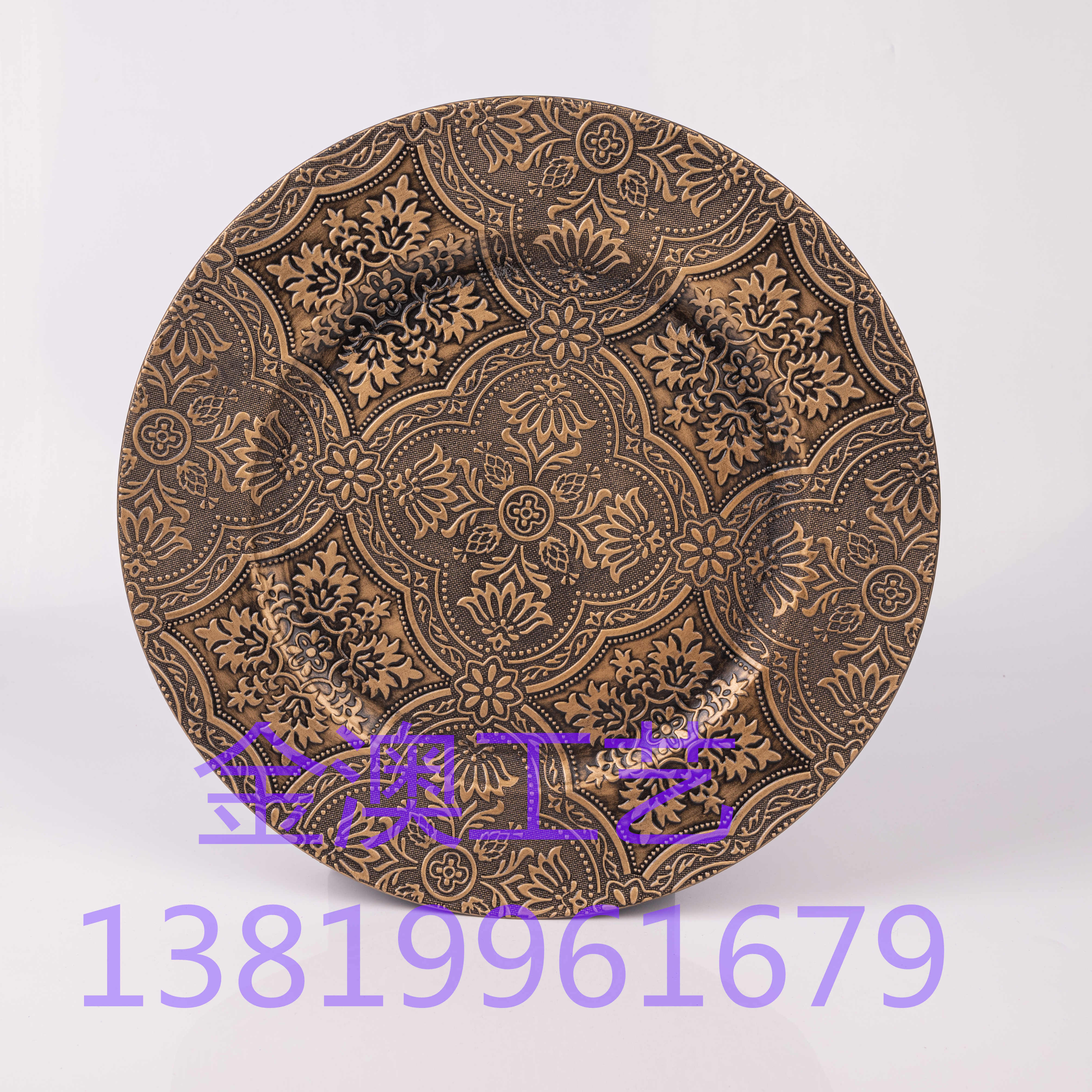 Jinao 2022 new Christmas plate plastic plate antique plate bronze plate wedding plate wedding plate decoration plate placemat plate Western plate retro plate Gold plate 33CM C025 thumbnail