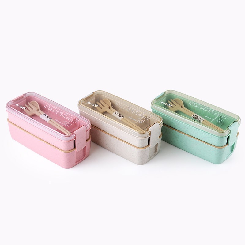 Rectangular double silicone wheat straw fiber plastic bento box