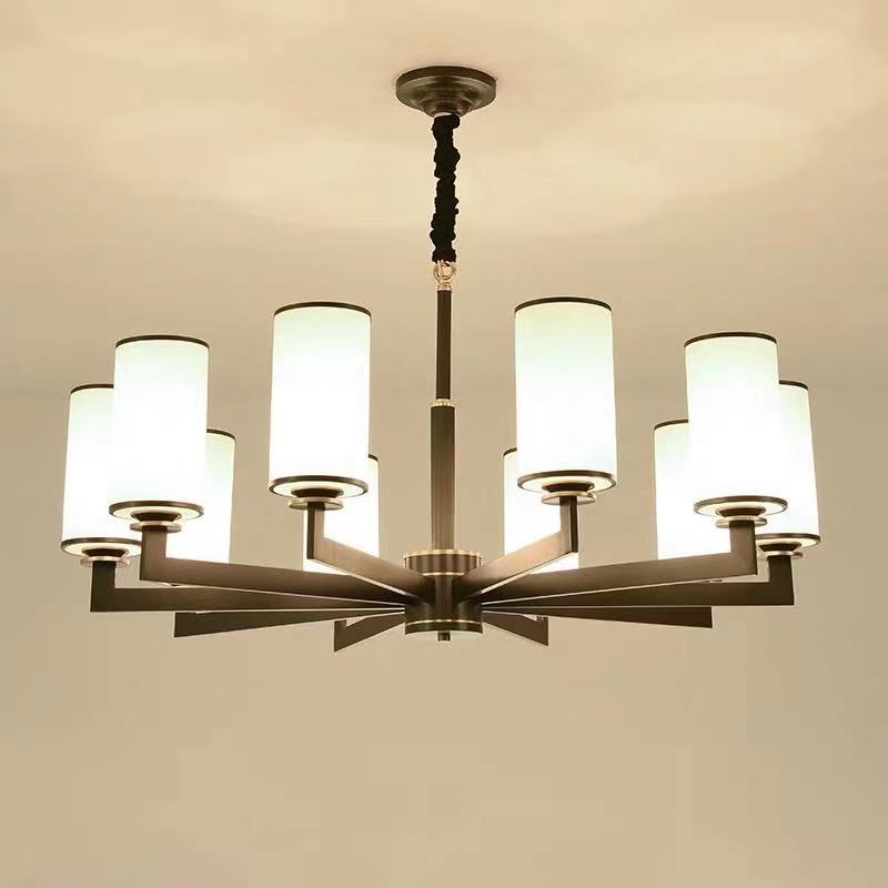 New Chinese style all copper chandelier living room lights sealed lampshade Bedroom dining room lights atmospheric villa hall double all copper lights