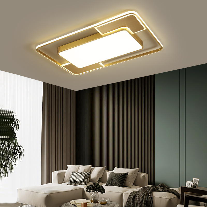 Zhongshan lighting rectangular living room ceiling light atmospheric household bedroom dining room all copper ceiling light wholesale