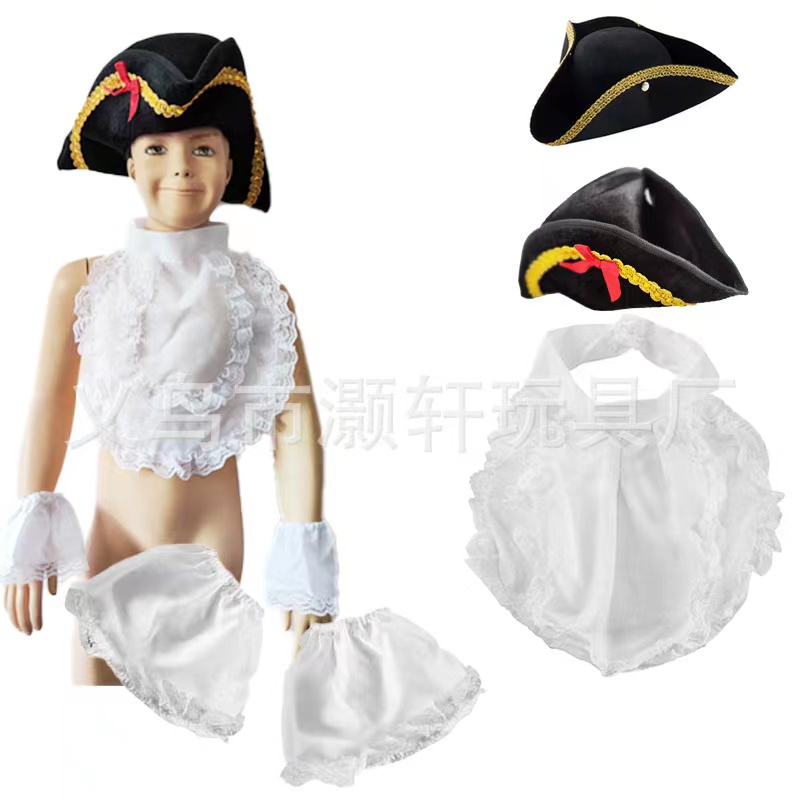 Party George Washington Presidential lace bib sleeve tricorn hat set non-woven tricorn pirate hat thumbnail
