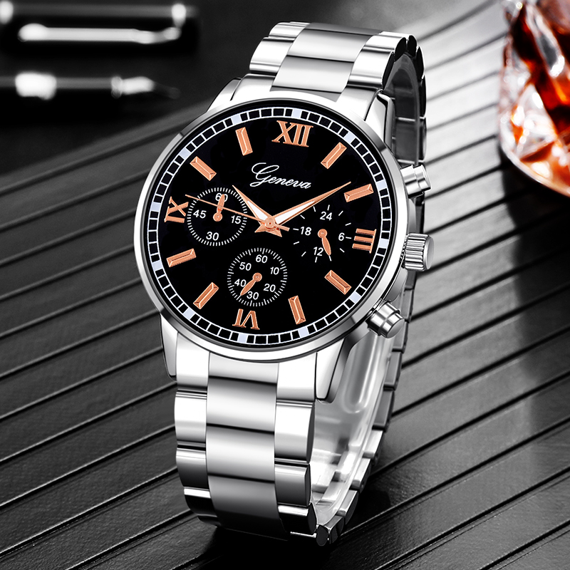 Factory direct business three eyes Roman digital steel strap watches Foreign trade spot watches Men's quartz watches Gifts Men's watches wholesale Geneva watch