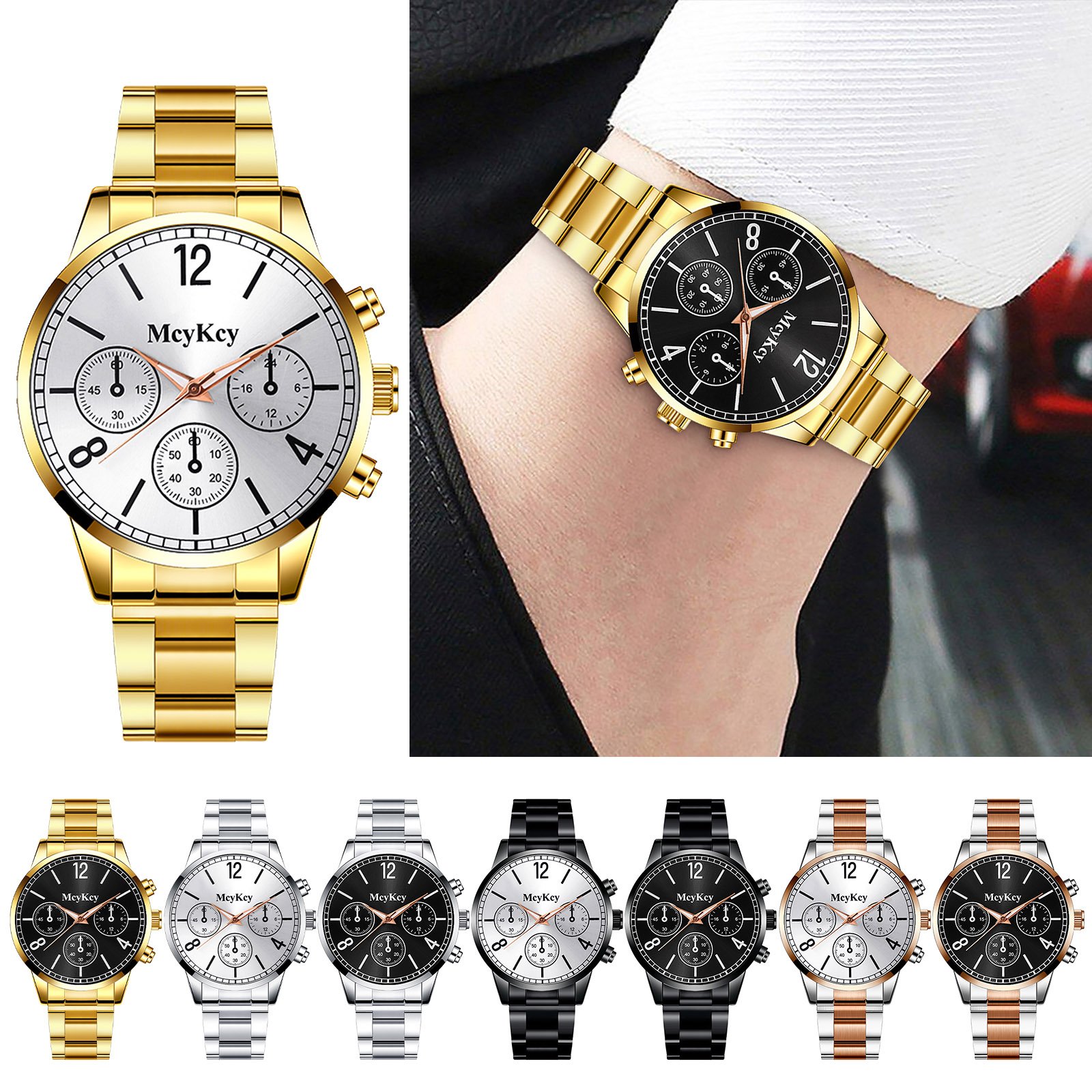 Processing custom simple business steel belt watch quartz watch men's corrugated gold watch men's watch factory direct sales thumbnail