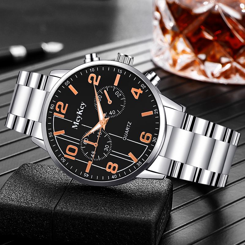 New business three-eye steel belt watches foreign trade spot watches men's quartz watches gifts men's watches wholesale McyKcy brand watches custom stall source manufacturers direct sales