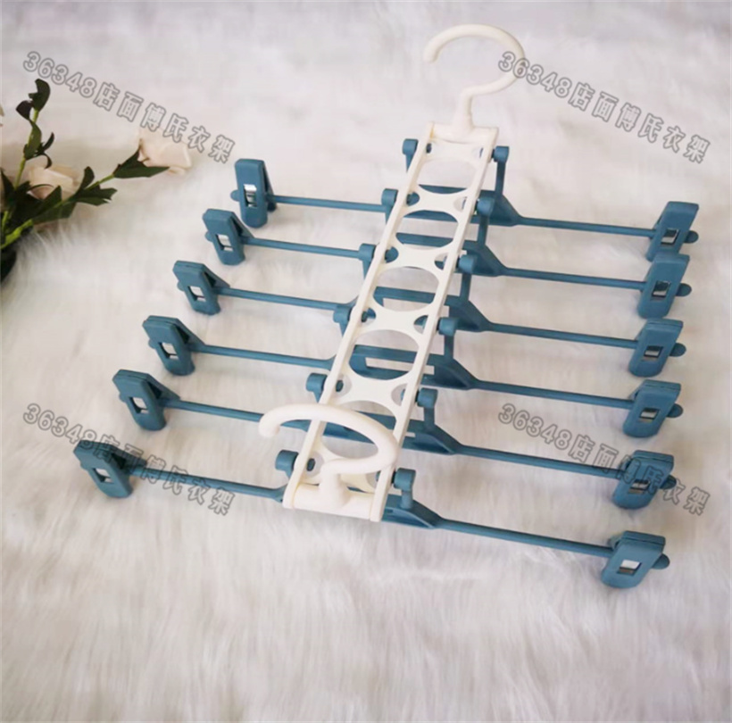 Trouser rack Trouser clip household trouser hanger Multi-layer magic trouser rack folding multi-function trouser skirt trackless trouser rack trouser clip household trouser rack storage clothes hanger JK hanger Multi-function trackless power skirt rack blue thumbnail