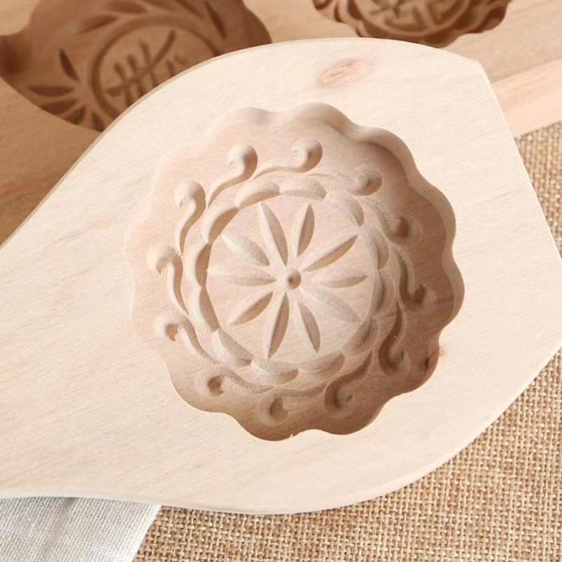 【 Jiehao Bamboo and Wood 】 National Trend wooden mold printing mooncakes, steamed buns, mung bean cakes, cake dough, pastries, pumpkin cake molds, beech wood baking ice skin mooncake molds, pastry pattern molds, old-fashioned printing tools Specification image