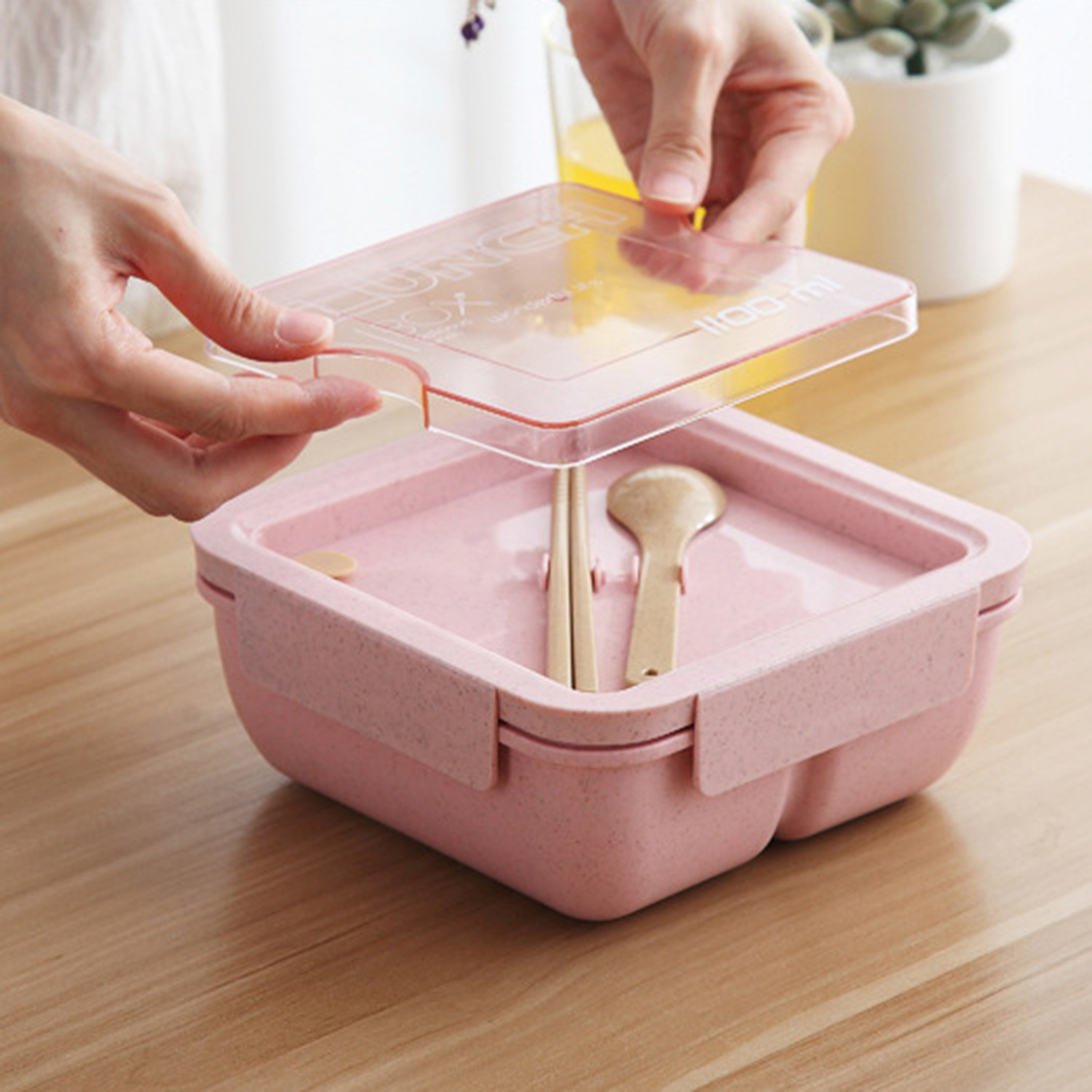 Wheat straw fiber plastic bento box