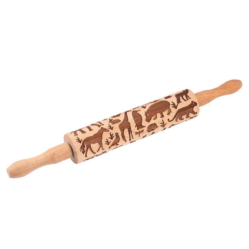 New Vintage Embossed Rolling Pin Roller Embossed Fondant Cookies Cookie Dough Rolling Stick Christmas Baking Christmas Creative Rolling Pin Printed Cookies Solid Wood Pressing Stick Home Kitchen Embossed Rolling Pin Activity Rolling Item Picture