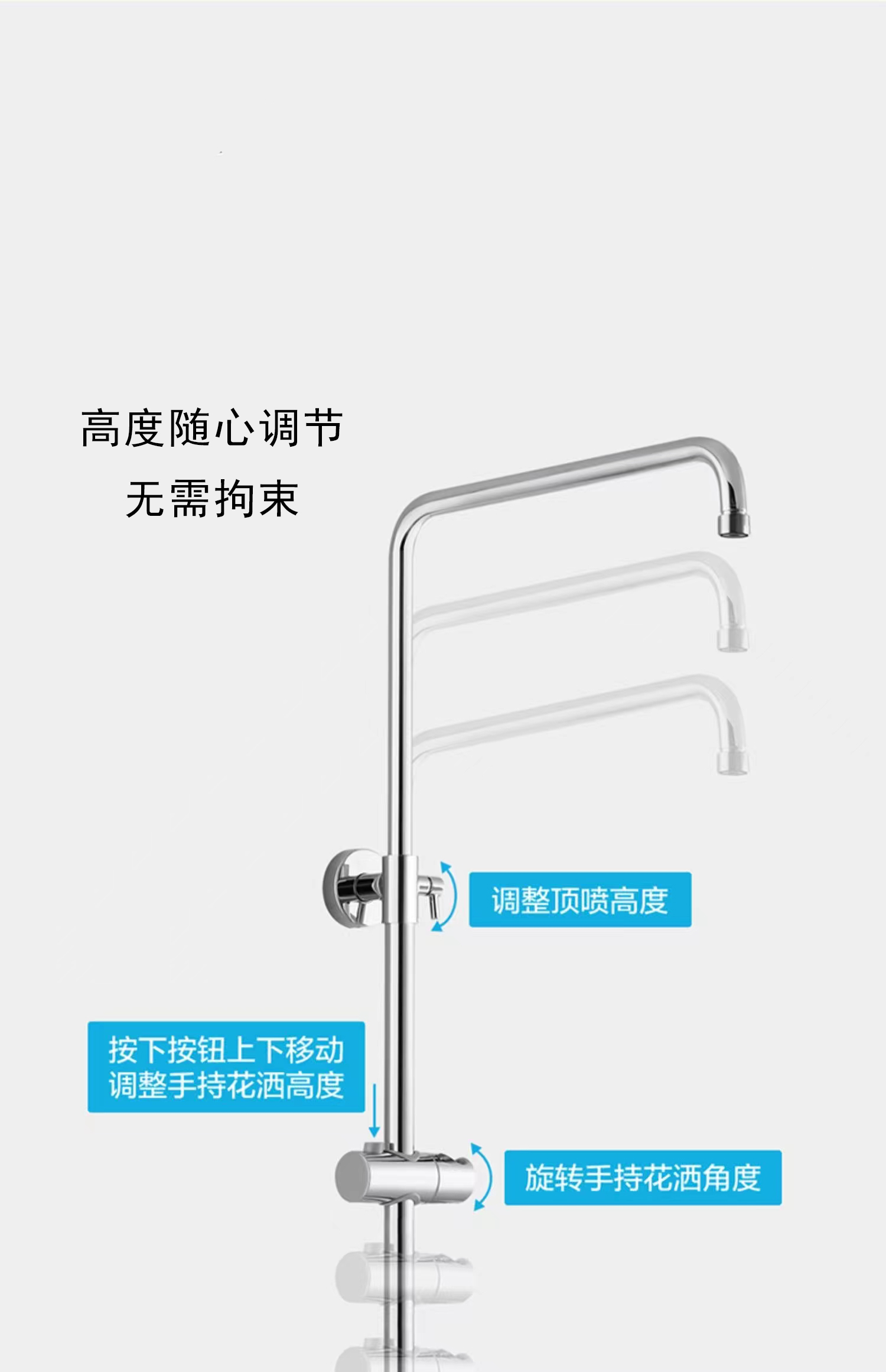 家用淋雨铜银色电镀主体顶喷恒温三档可升降增压喷头套装详情3