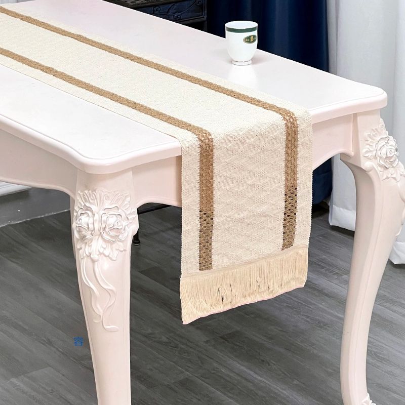 Natural Material Two-Color Woven Tassel Cotton Hemp American Table Flag Holiday Decoration Cover Cloth Stitching Table Mat Factory Direct Supply details Picture