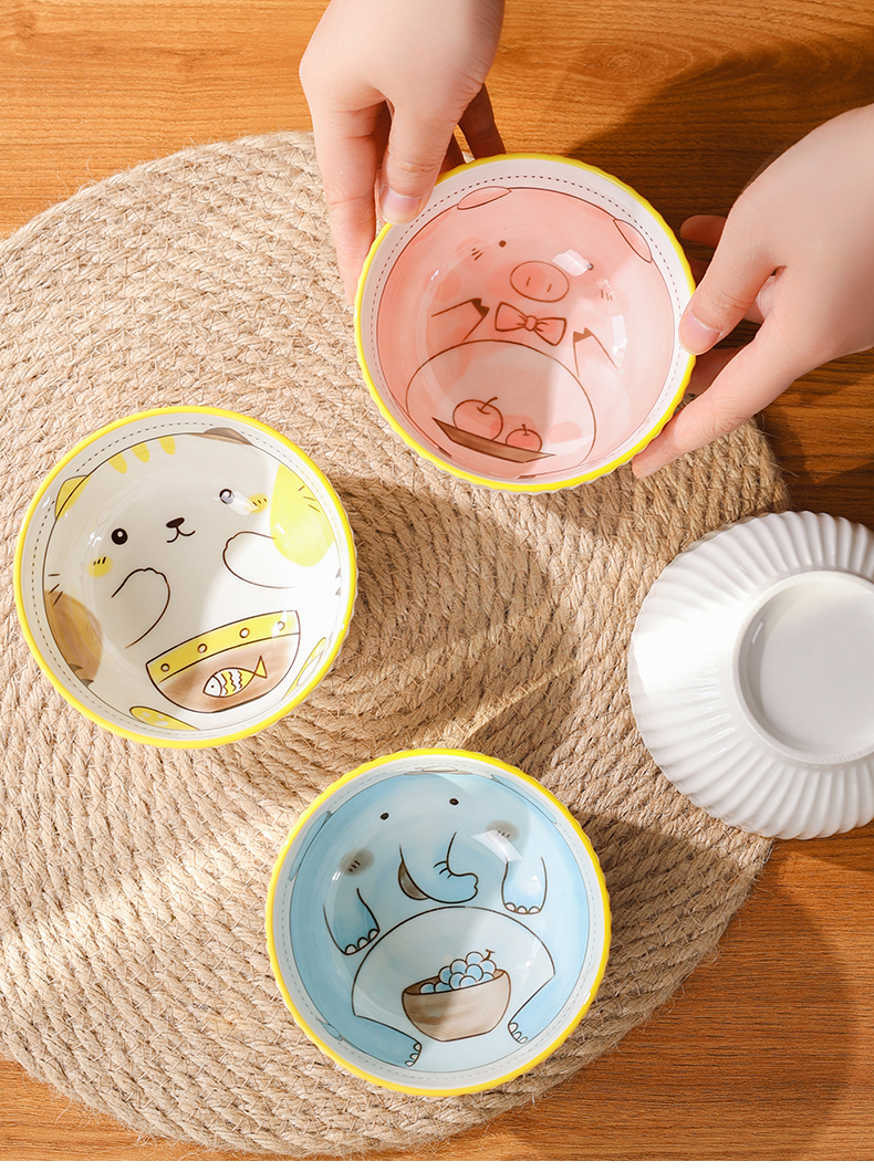 Cartoon animal bowl, household cute ceramic bowl with high appearance level, creative porcelain bowl tableware 6-piece set bowl pic 3
