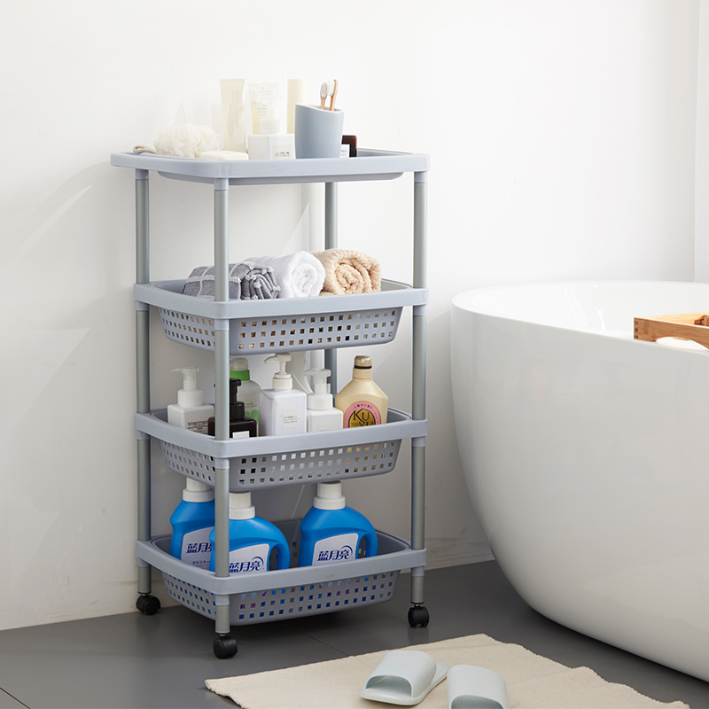 Nordic wheeled storage shelves Plastic multi-layer bookshelves Bedroom bathroom bathroom Floor to ceiling kitchen storage shelves full figure