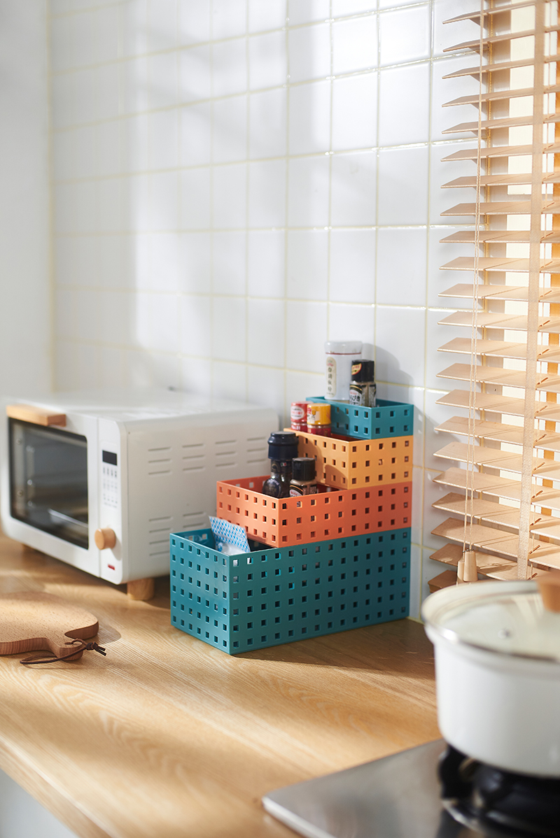 Inicio cocina cesta de almacenamiento de plástico mesa multifuncional almacenamiento de misceláneas blue snack toy storage basket pic 7