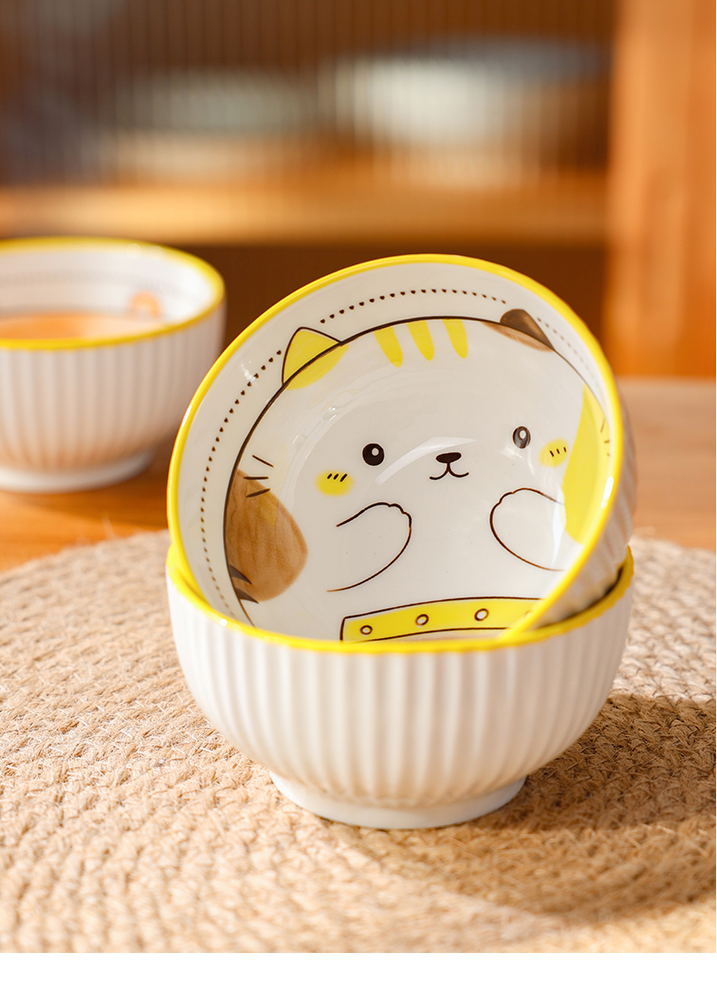 Cartoon animal bowl, household cute ceramic bowl with high appearance level, creative porcelain bowl tableware 6-piece set bowl pic 4