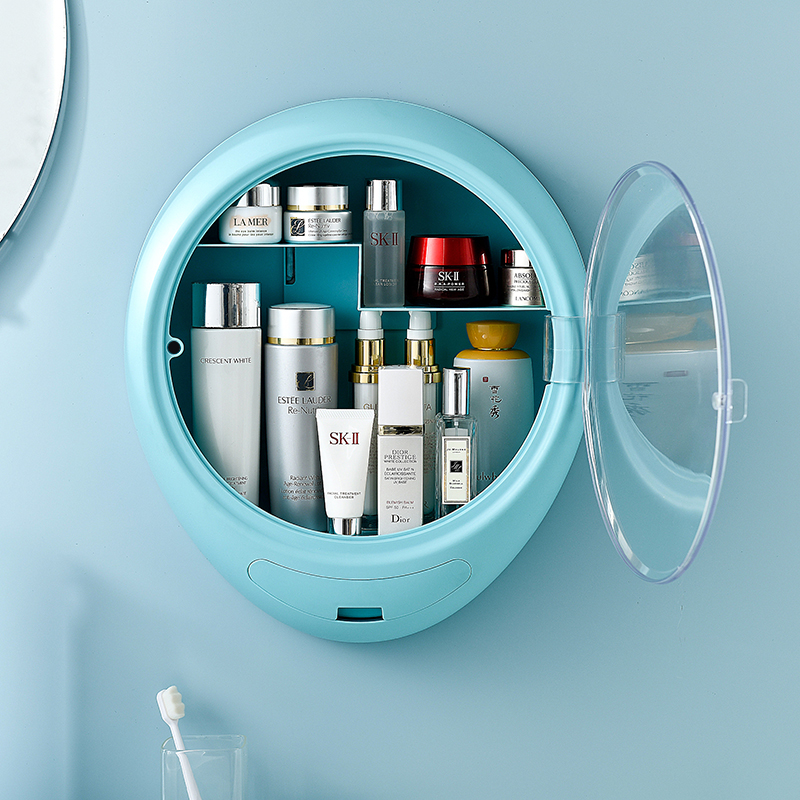 592 Plastic cosmetic case Dustproof and waterproof bathroom shelf Perforation-free wall hanging cosmetic storage rack thumbnail