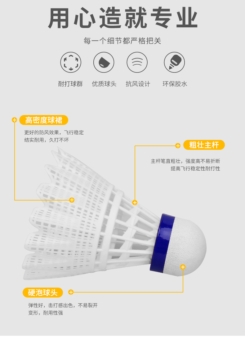 羽毛球厂家 批发华士HP020尼龙球3个装运动体育用品详情5