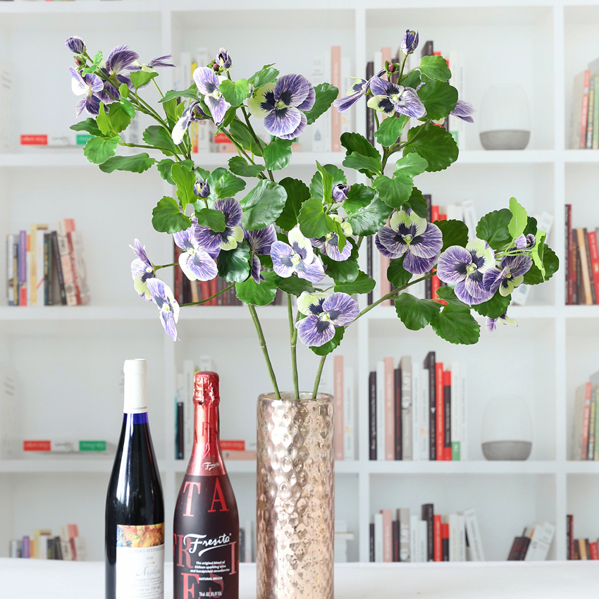 Artificial flower 3D adhesive tape pansy artificial flower long branch countertop flower home decoration model room arrangement Cat face flower PG8093 Pansy pic 3