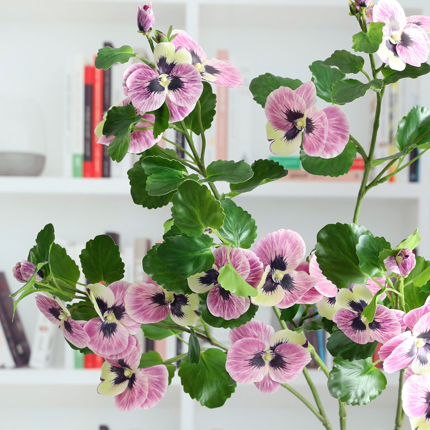 Artificial flower 3D adhesive tape pansy artificial flower long branch countertop flower home decoration model room arrangement Cat face flower PG8093 Pansy pic 2