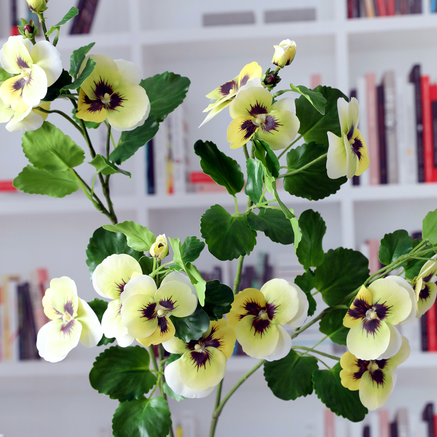Artificial flower 3D adhesive tape pansy artificial flower long branch countertop flower home decoration model room arrangement Cat face flower PG8093 Pansy pic 4