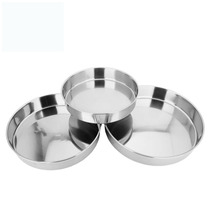 3 sets of stainless steel cake plate round dish plate Right-angle flat bottom steamed rice plate fruit plate material tray