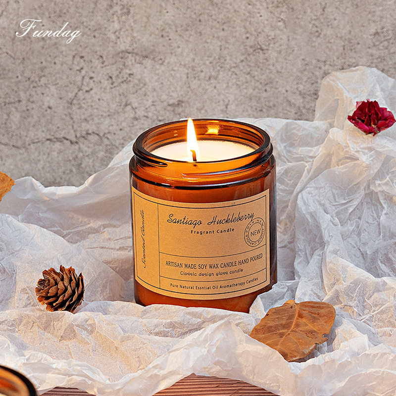 Large tan bottle scented candle