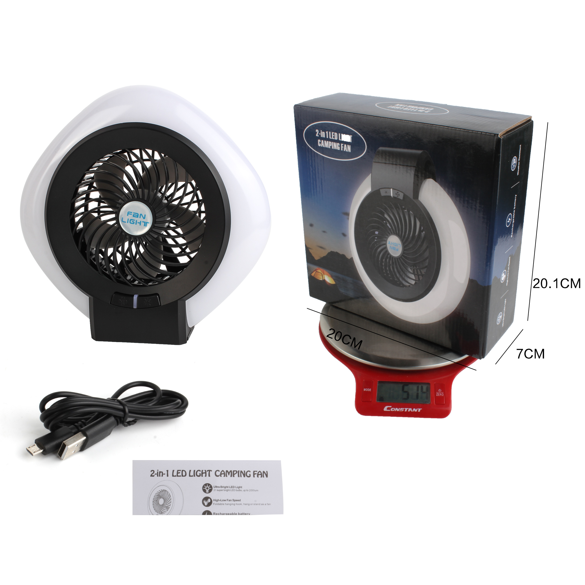 Portable USB charging outdoor camping lamp, multi-functional camping fan, LED lamp, tent fan lamp, cross-border exclusive supply Specification image