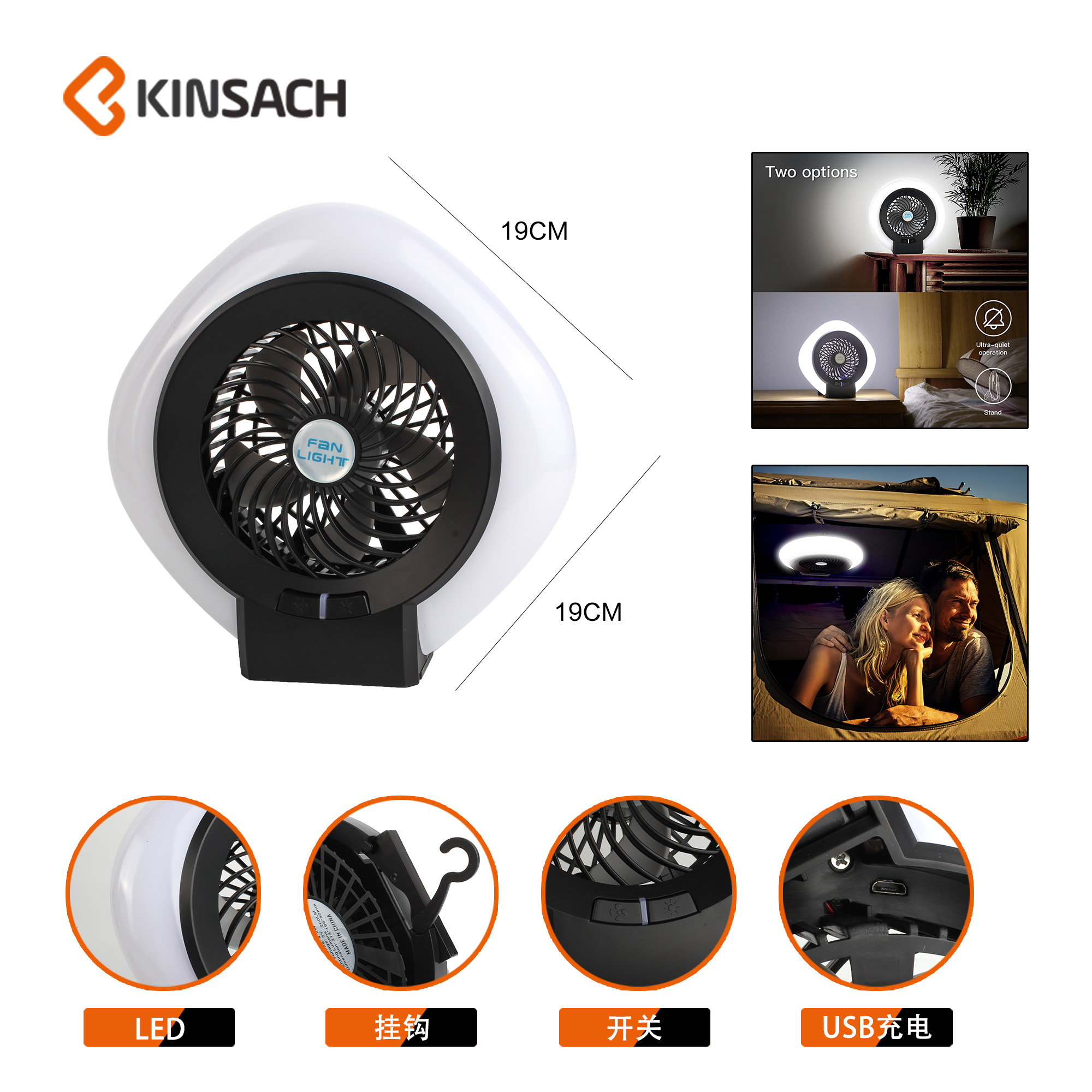 Portable USB charging outdoor camping lamp, multi-functional camping fan, LED lamp, tent fan lamp, cross-border exclusive supply details Picture