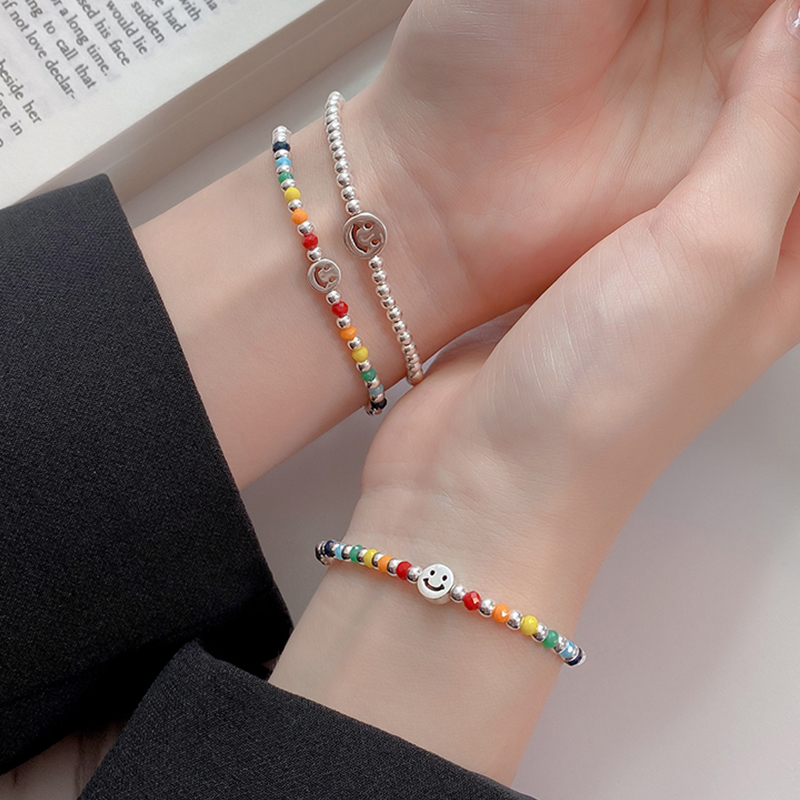 厂家直销彩虹笑脸串珠手链抖音小红书热门爆款小清新卡通可爱镀银手工手链女闺蜜生日礼物详情3