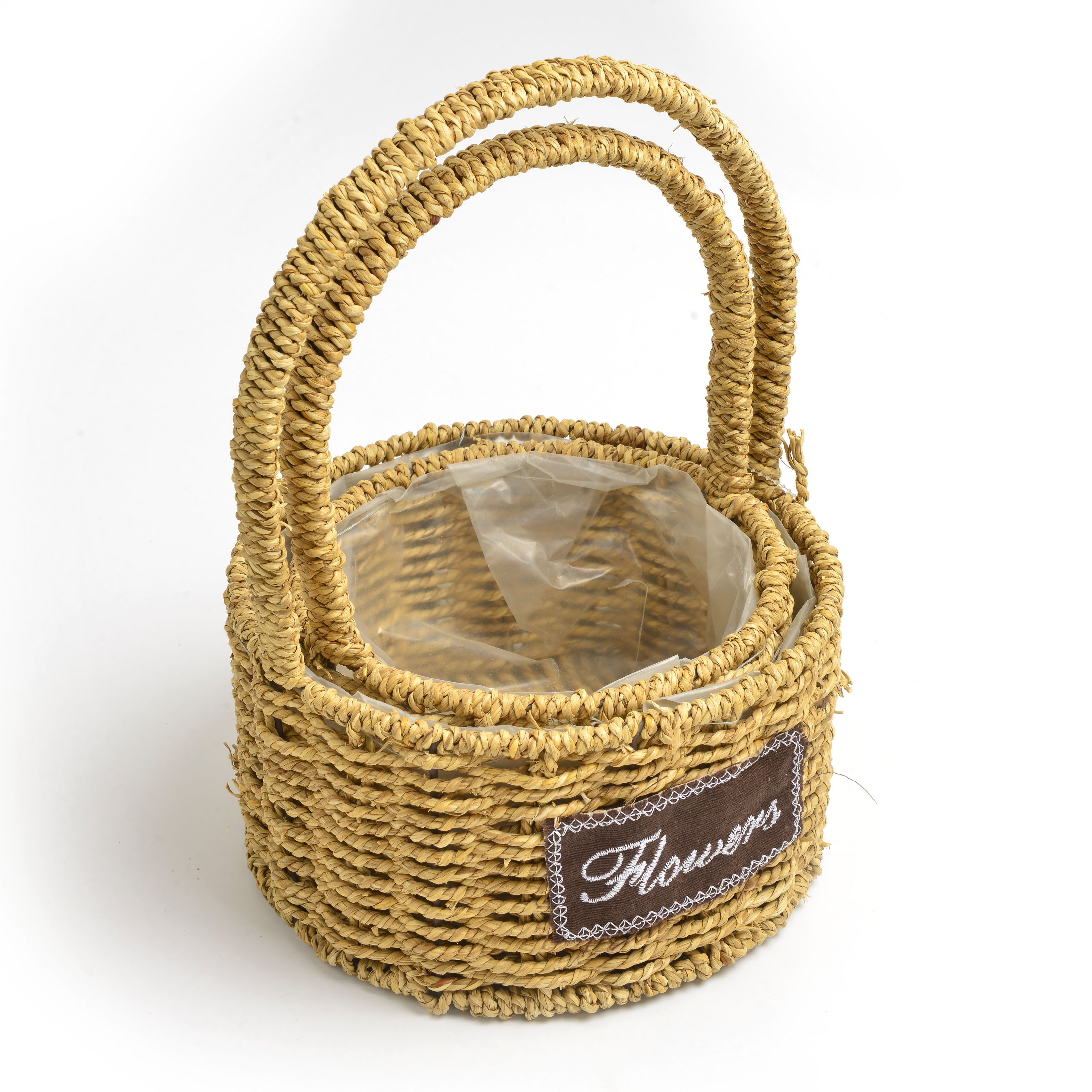 2022 new circular bamboo woven floral basket with lettering thumbnail