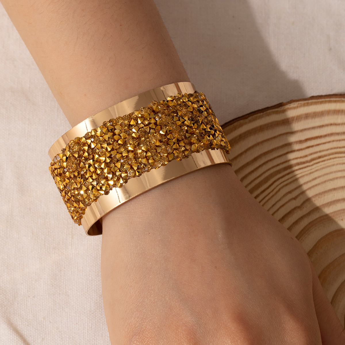 Fashion chic women's over-the-top bracelet with diamond-encrusted champagne gold thumbnail