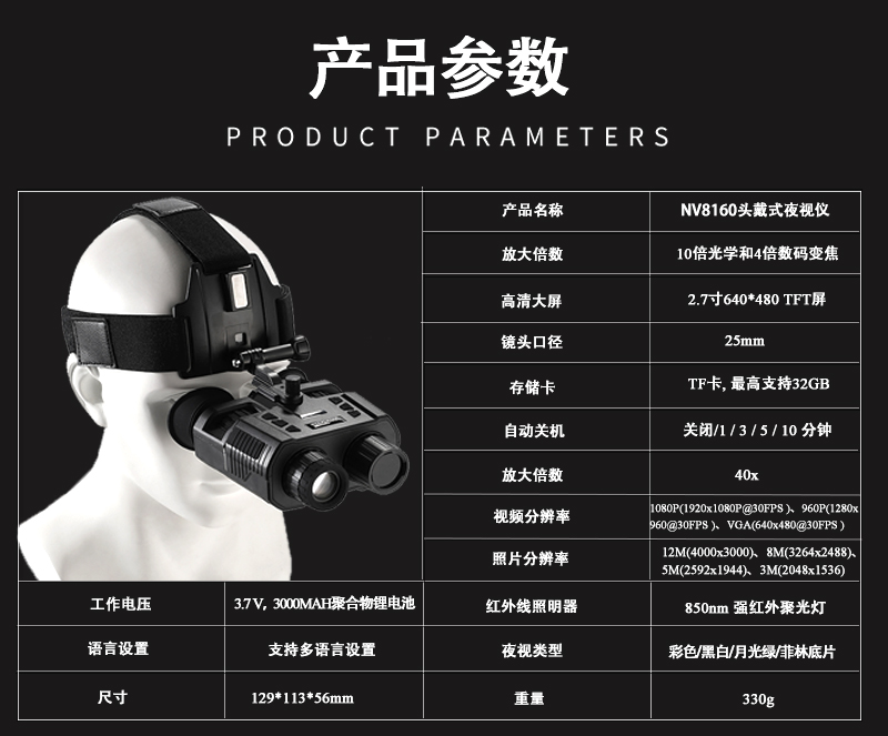 ZIYOUHU NV8160 all-black high-definition infrared night vision device, wearing a single soldier helmet for night photography pic 5