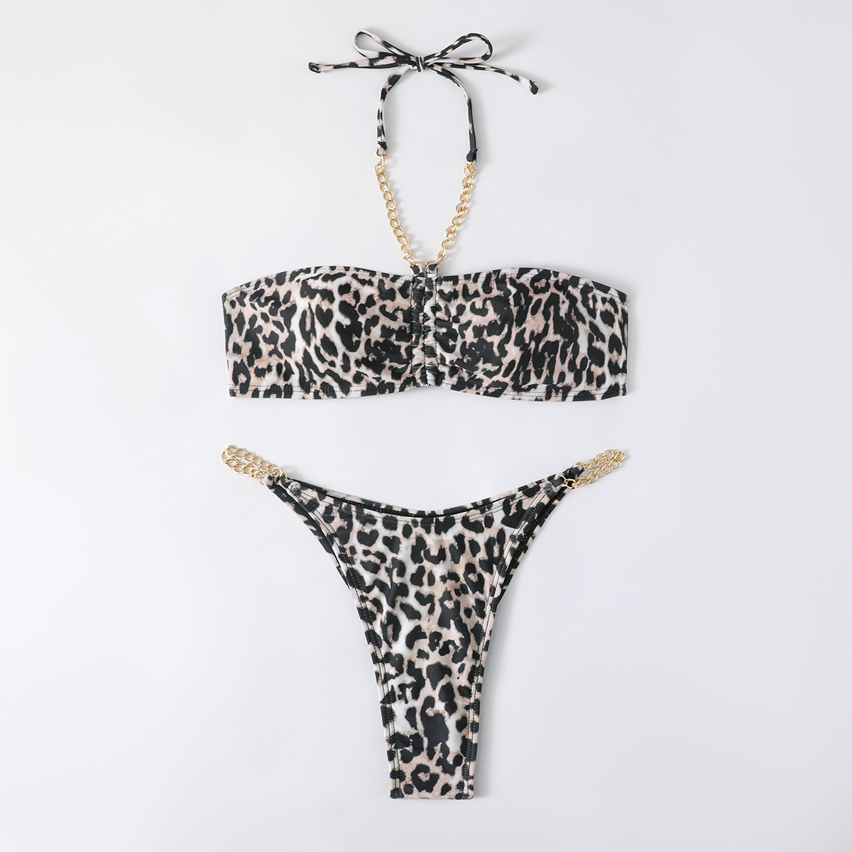 2022 Cross-Border Two-Piece Swimsuit Women Amazon Strap Bikini Leopard Print Sexy Halter Bikini Europe And The United States Single Amazon Three-Point Swimsuit Manufacturers Wholesale Item Picture