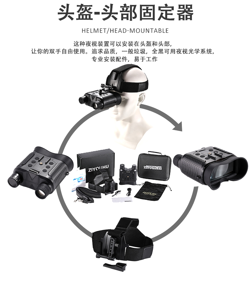 ZIYOUHU NV8160 all-black high-definition infrared night vision device, wearing a single soldier helmet for night photography pic 7